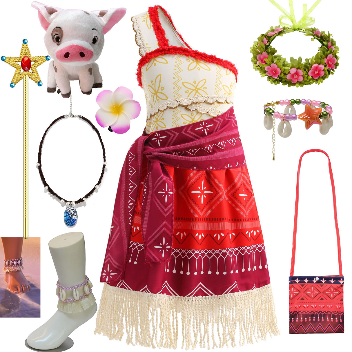 Baby Q Clothing - Tenue de princesse Moana asymétrique sans